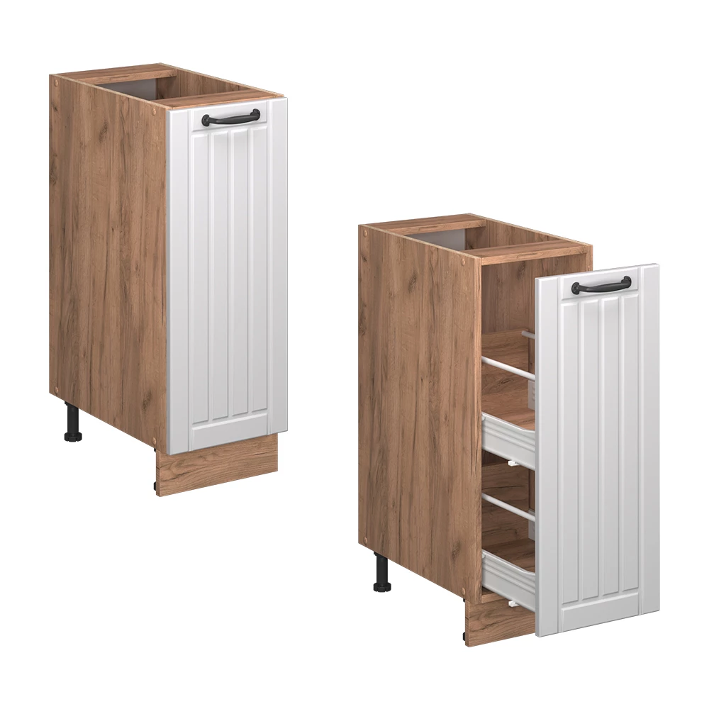 Apothekerschrank Fame-Line Weiß Landhaus/Goldkraft Eiche 30 cm Arbeitsplatte Anthrazit Vicco
