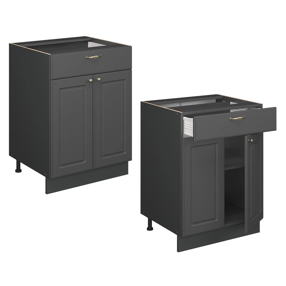 Keukenonderkast Fame-Line Anthrazit-Gold Landhaus 60 cm met lade, zonder werkblad Vicco