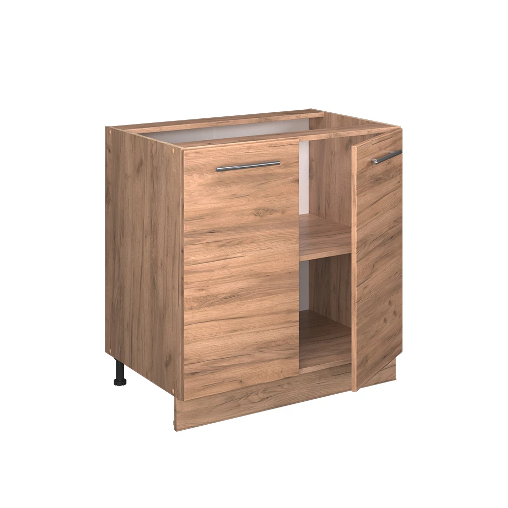 Mobiletto base cucina in Quercia dorata on white background with decorative elements