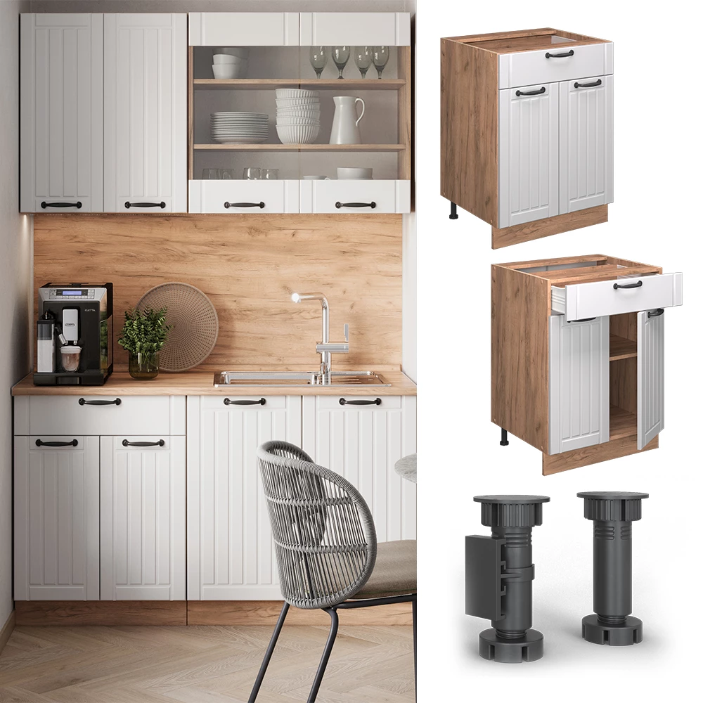 Meuble cuisine en Blanc campagne, présenté dans un décor ambiant avec décoration