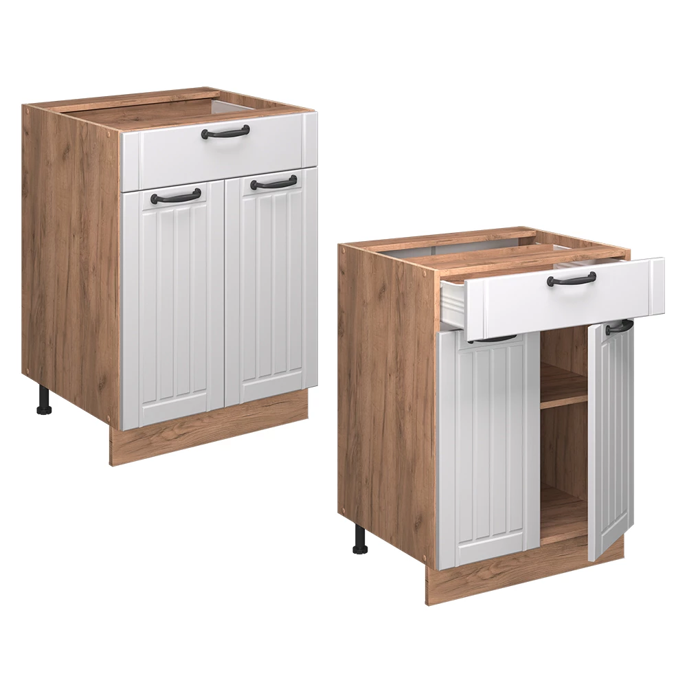 Meuble cuisine Fame-Line Blanc campagne 60cm avec tiroir, sans PT Vicco