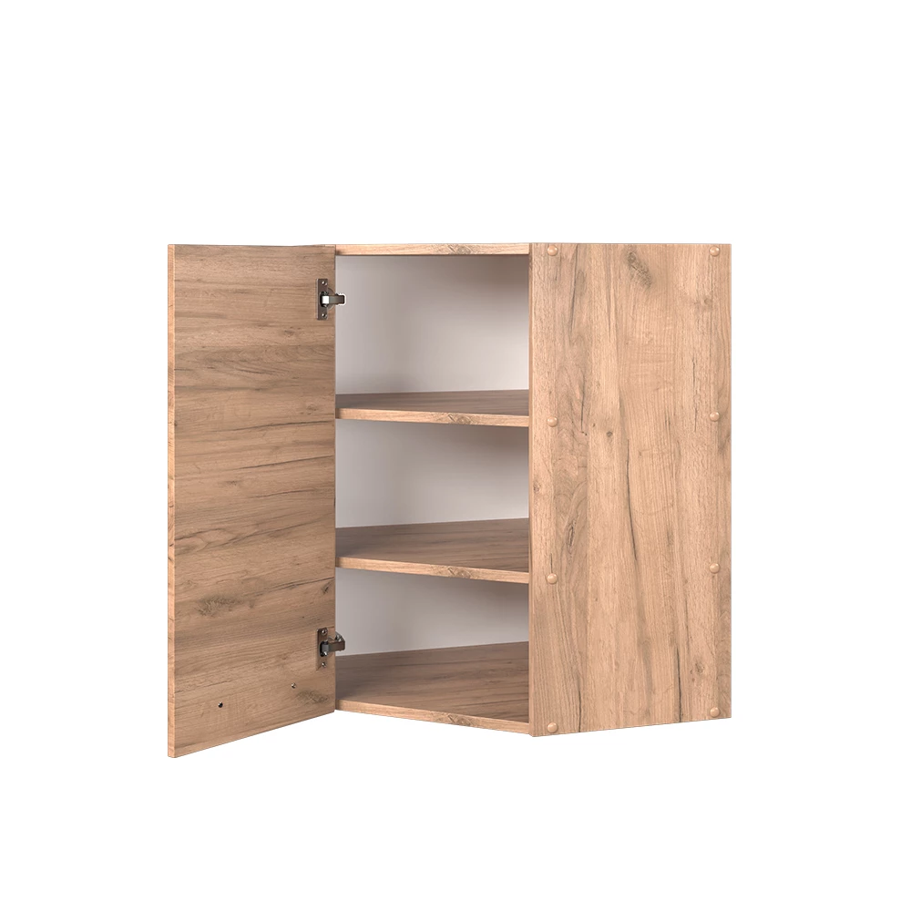 Hoek hangkast in Krachtige eik goud on white background with decorative elements