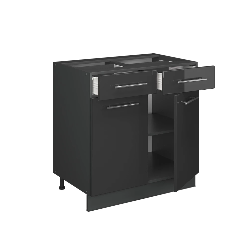 Keukenonderkast in Antraciet Hoogglans on white background with decorative elements