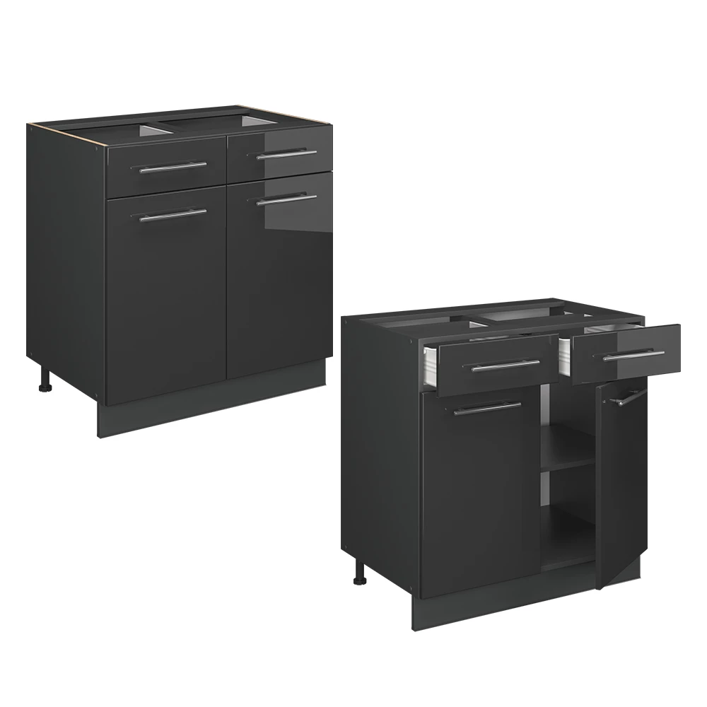 Keukenonderkast Fame-Line Antraciet Hoogglans/Antraciet 80 cm zonder werkblad Vicco