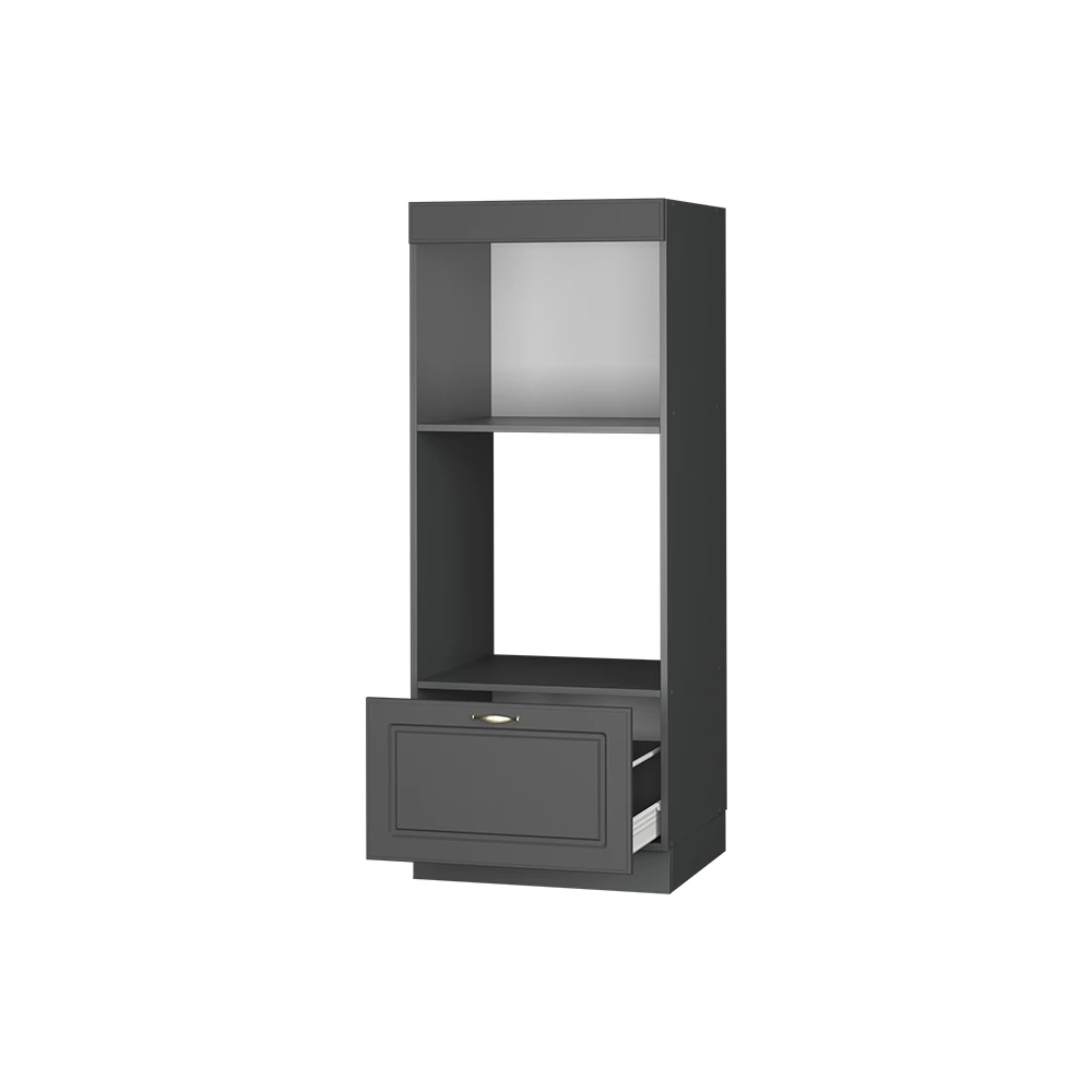 Armoire micro-ondes en Anthrazit-Gold Landhaus sur fond blanc avec des éléments décoratifs