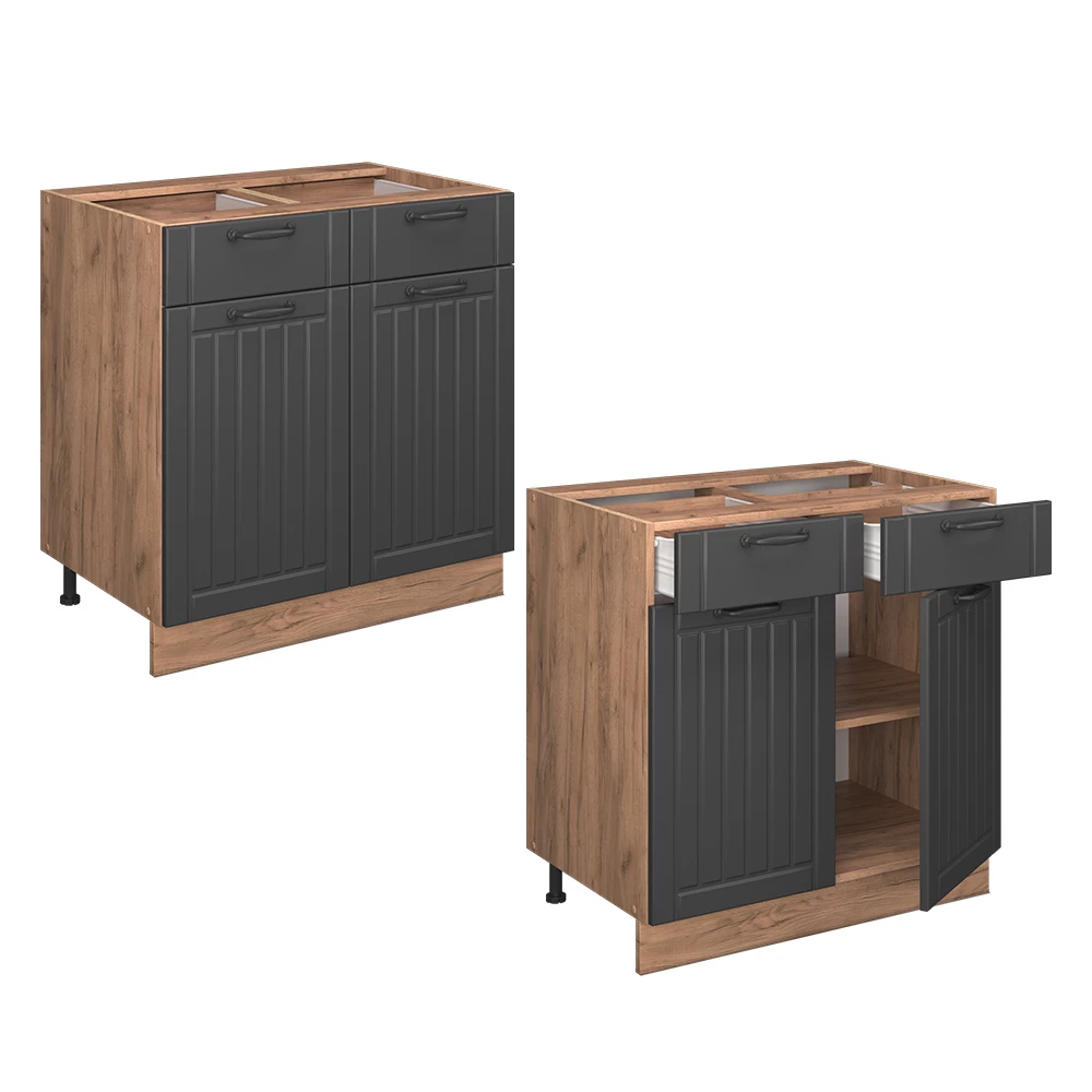 Mobiletto base per cucina Fame-Line Grigio scuro/Rovere dorato 80 cm senza piano di lavoro Vicco