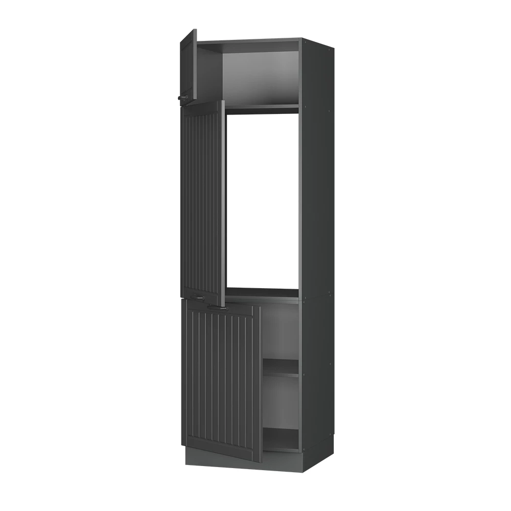 Armoire pour frigo en Gris foncé sur fond blanc avec des éléments décoratifs