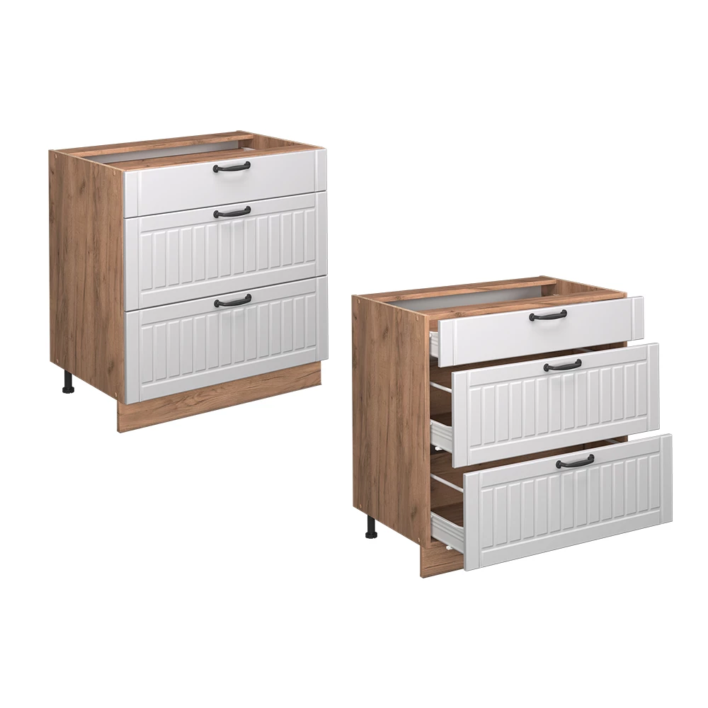 Meuble cuisine Fame-Line Blanc campagne 80cm avec 3 tiroirs, sans PT Vicco