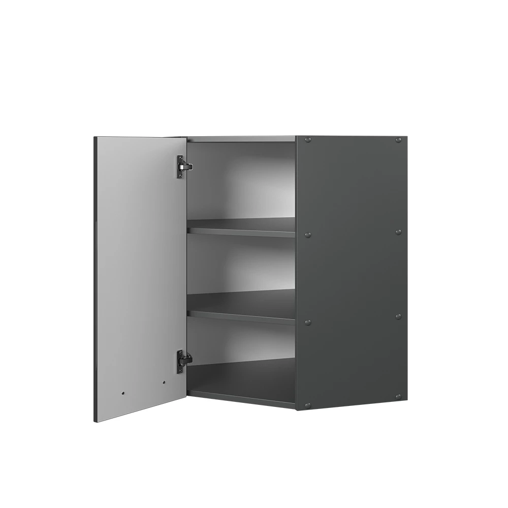 Hoek hangkast in Antraciet Hoogglans on white background with decorative elements