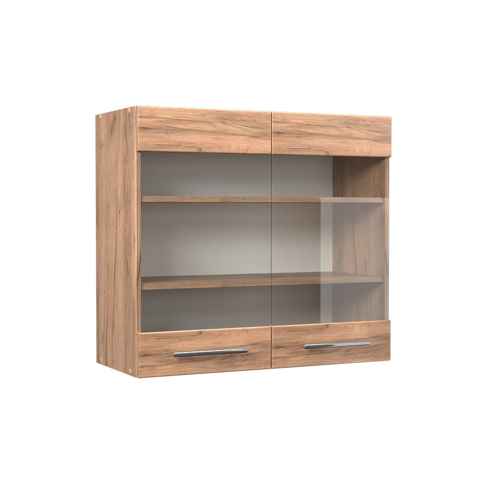 Armoire en verre en Chêne de force doré sur fond blanc