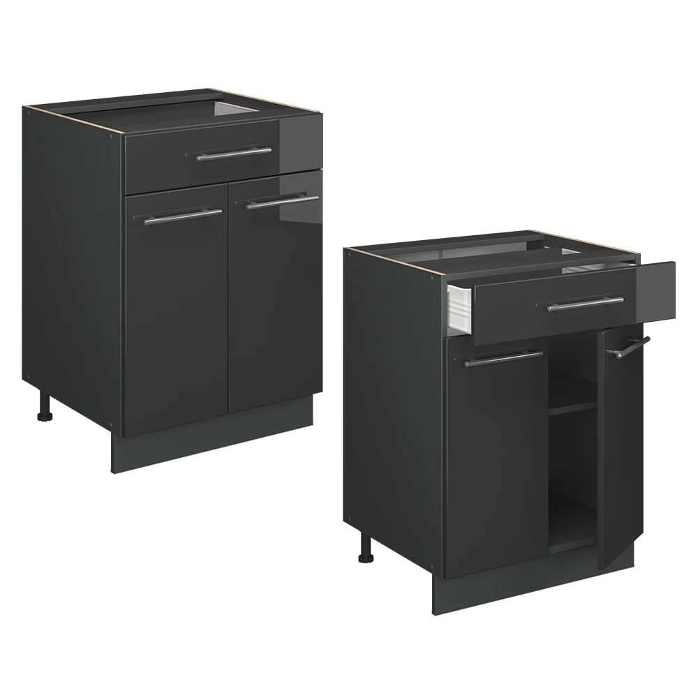 Armário baixo de cozinha Fame-Line Antracite alto brilho 60 cm com gavetas, AP antracite Vicco