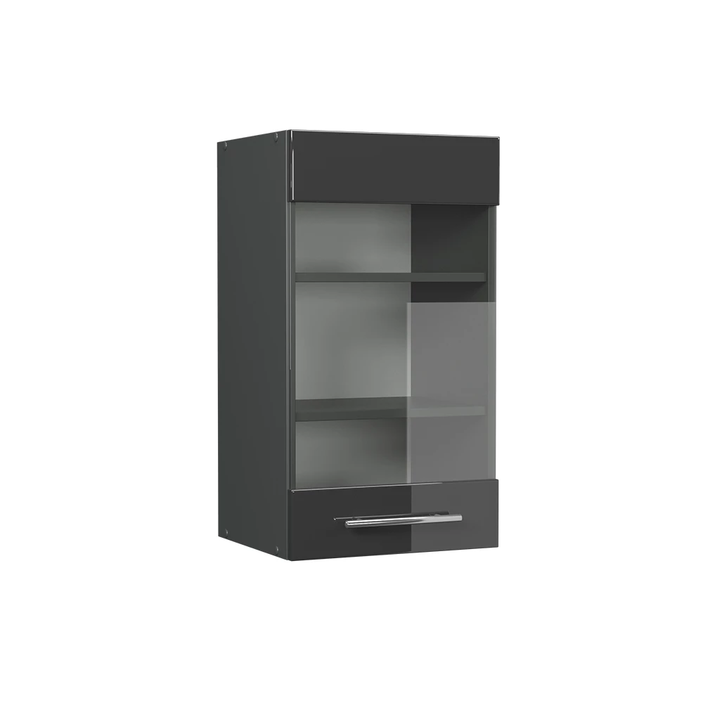 Glazen keukenkast in Antraciet Hoogglans on white background