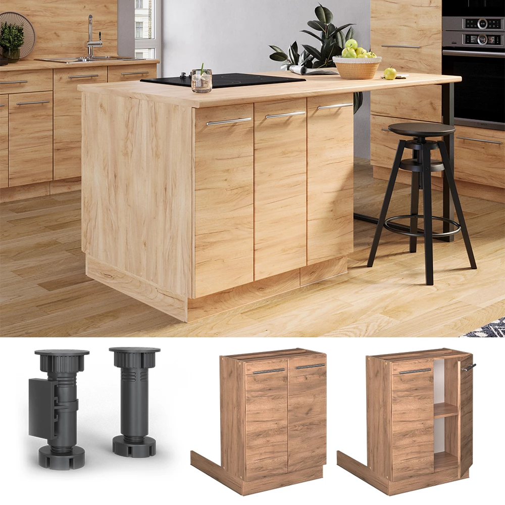 Kücheninsel in Goldkraft Eiche auf weißem Hintergrund