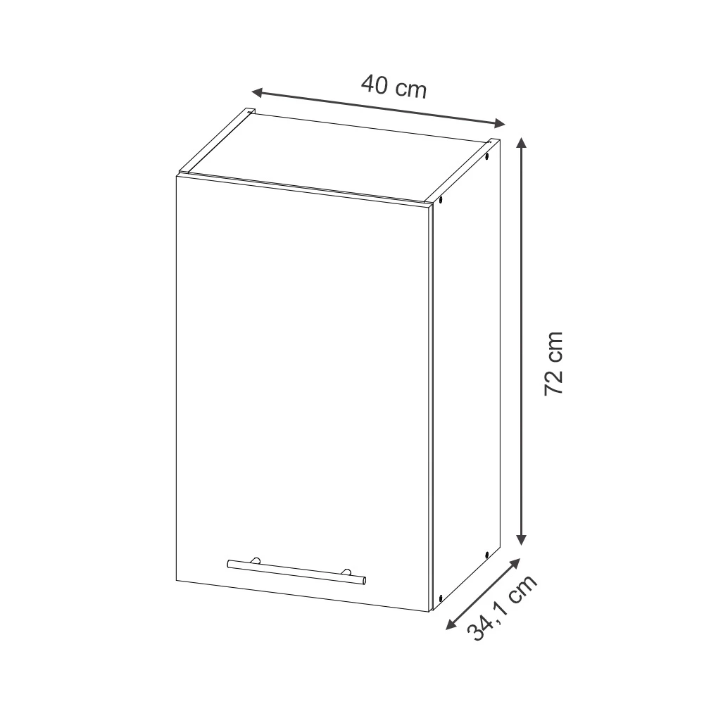 Hangkast in Antraciet Hoogglans on white background with visible dimensions