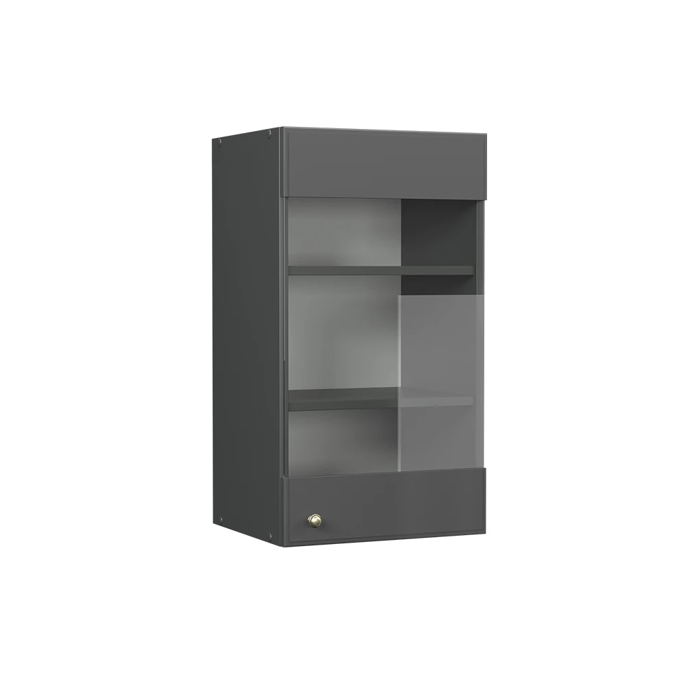 Armoire en verre en Anthrazit-Gold Landhaus sur fond blanc