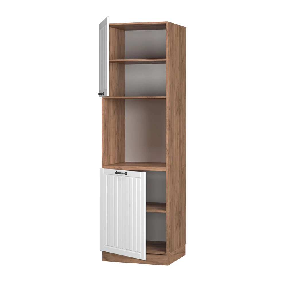 Meuble pour four en Blanc campagne sur fond blanc avec des éléments décoratifs