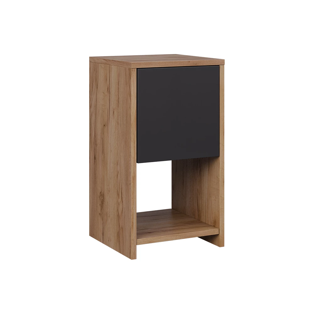Table de nuit en Chêne doré/anthracite sur fond blanc