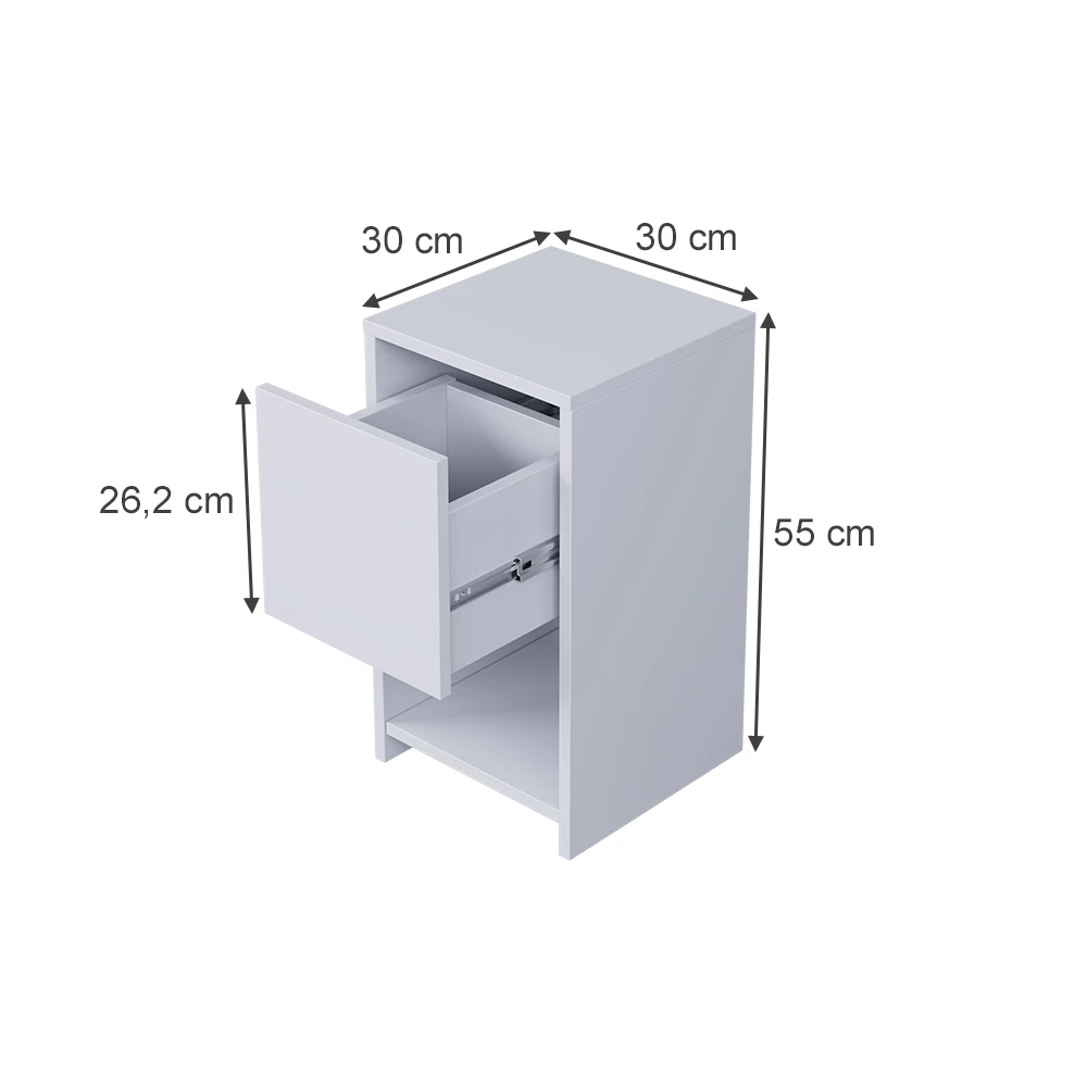 Table de nuit en Blanc sur fond blanc