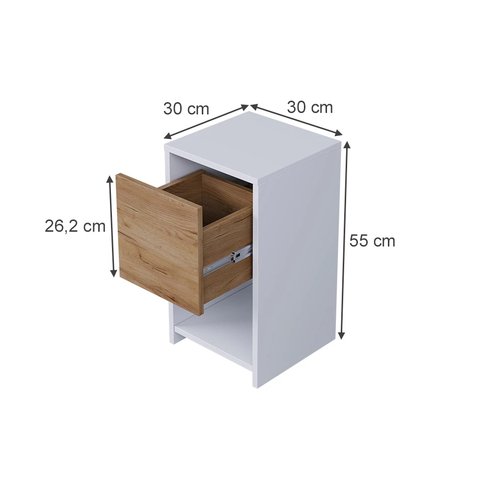 Table de nuit en Chêne blanc/force de l'or sur fond blanc