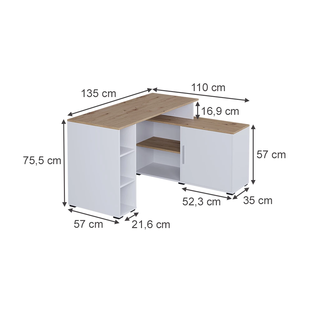 Birou de colț in Alb/Artisan on white background