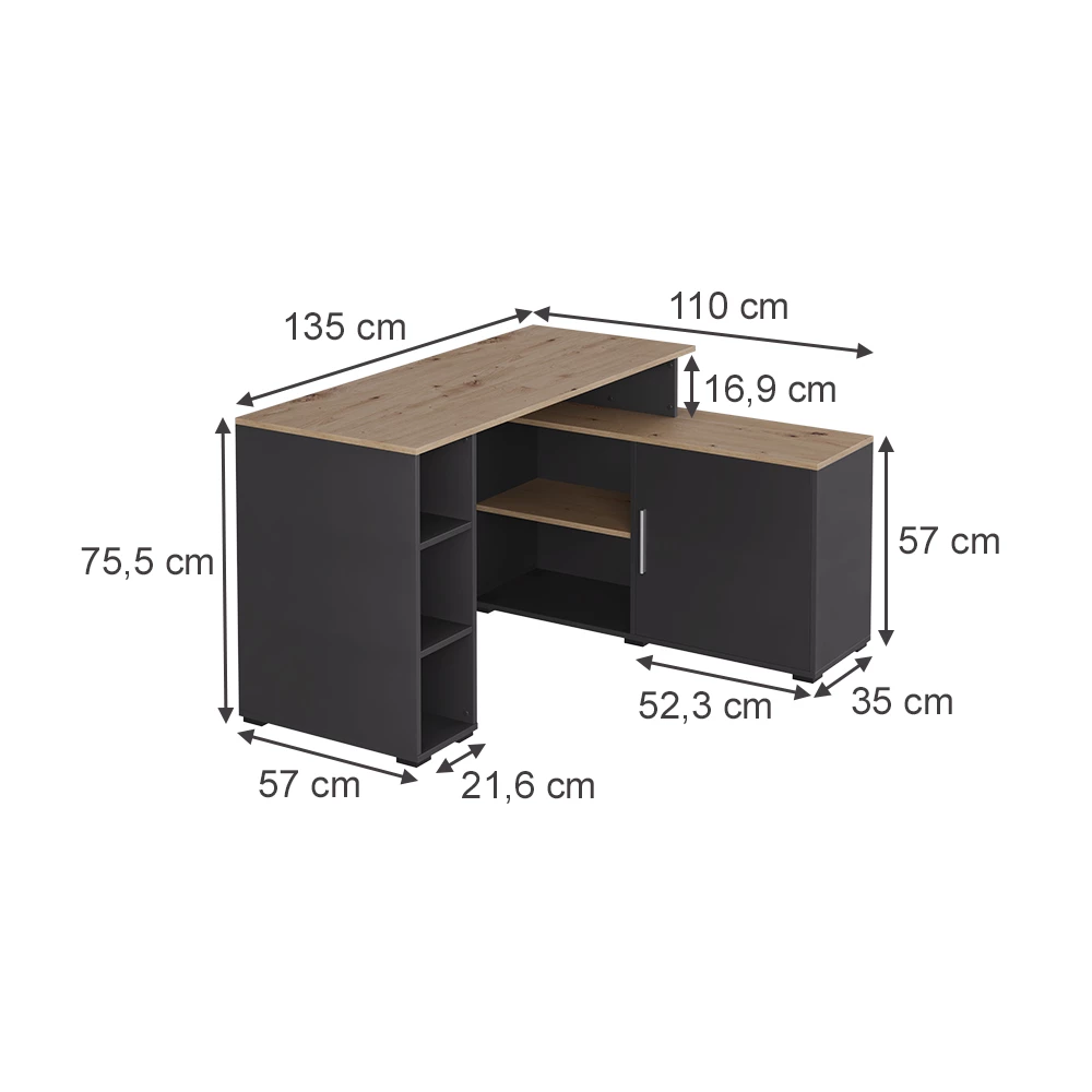 Hörnskrivbord in Antracit/Artisan on white background