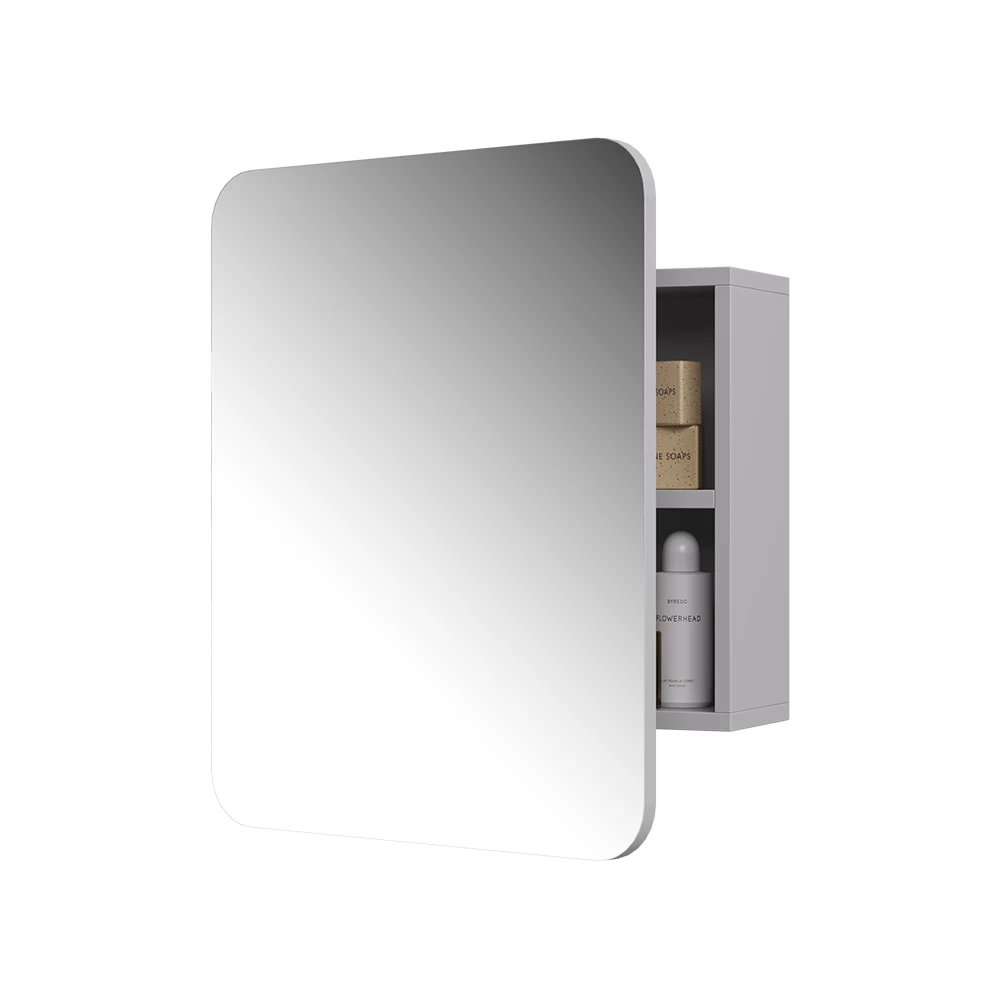 Badspiegelschrank in Weiß auf weißem Hintergrund mit dekorativen Elementen