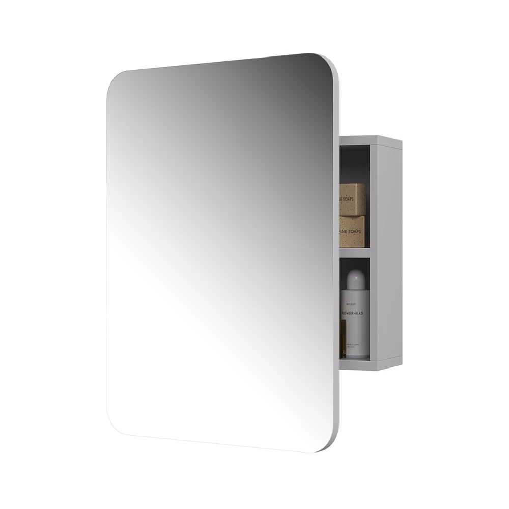 Badspiegelschrank in Weiß auf weißem Hintergrund mit dekorativen Elementen