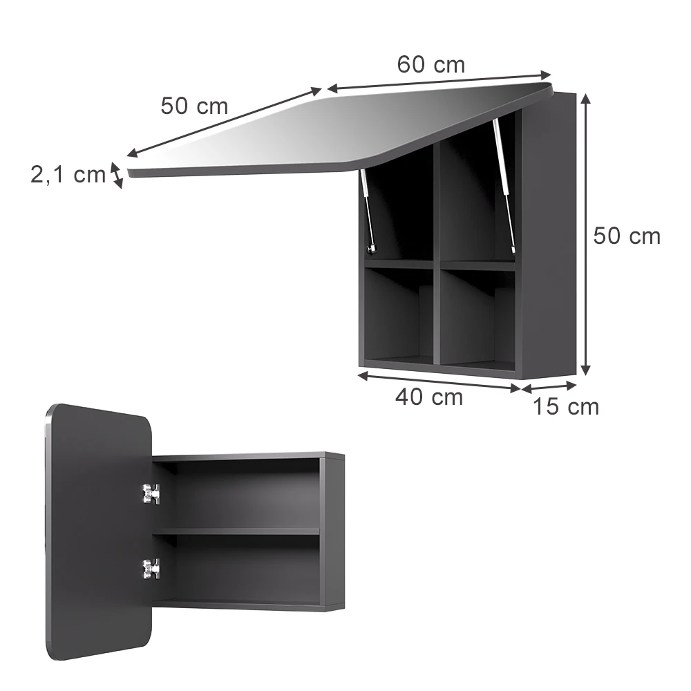 Specchio contenitore bagno in Antracite su sfondo bianco con dimensioni visibili