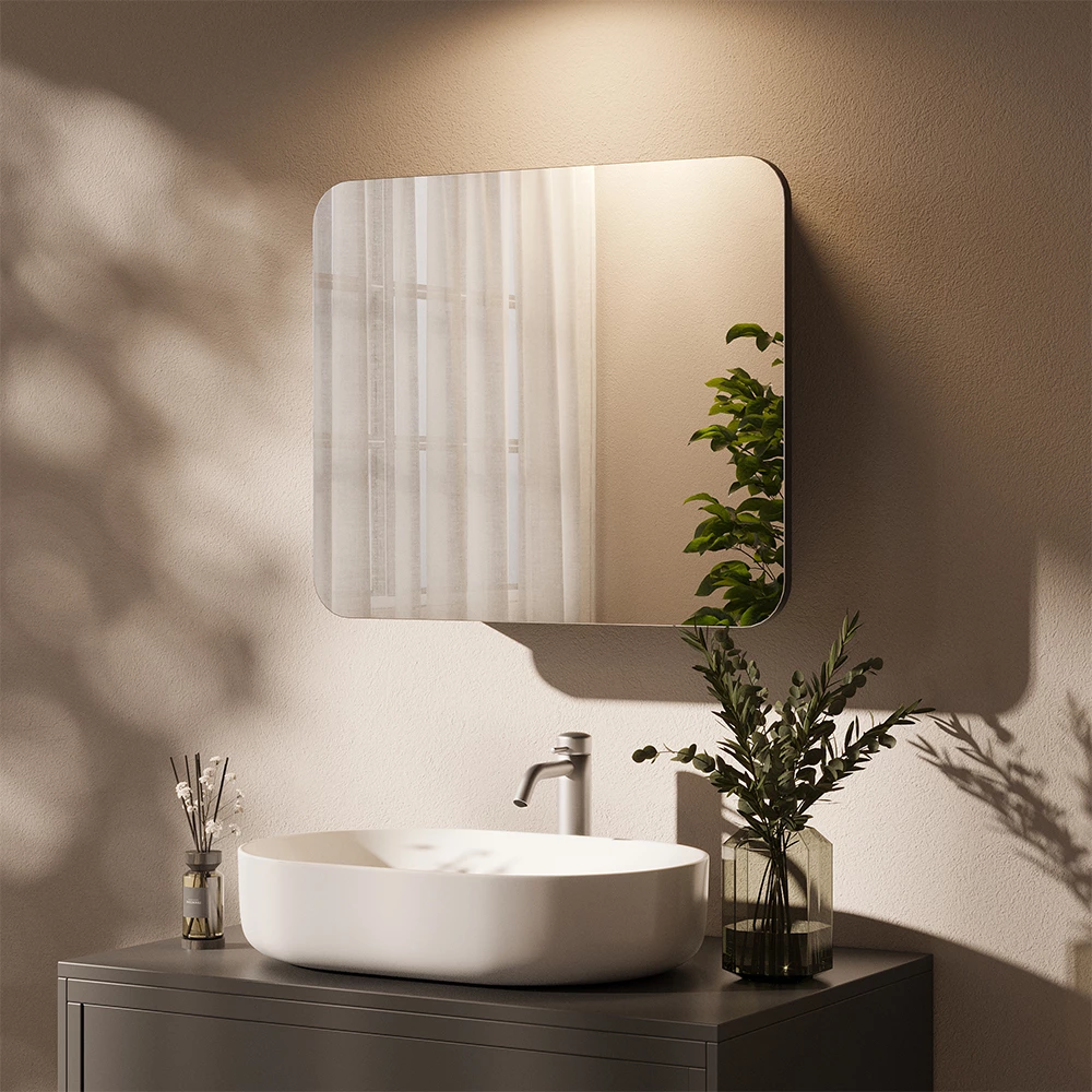 Specchio contenitore bagno in Antracite, mostrato in un ambiente ambientale con decorazioni