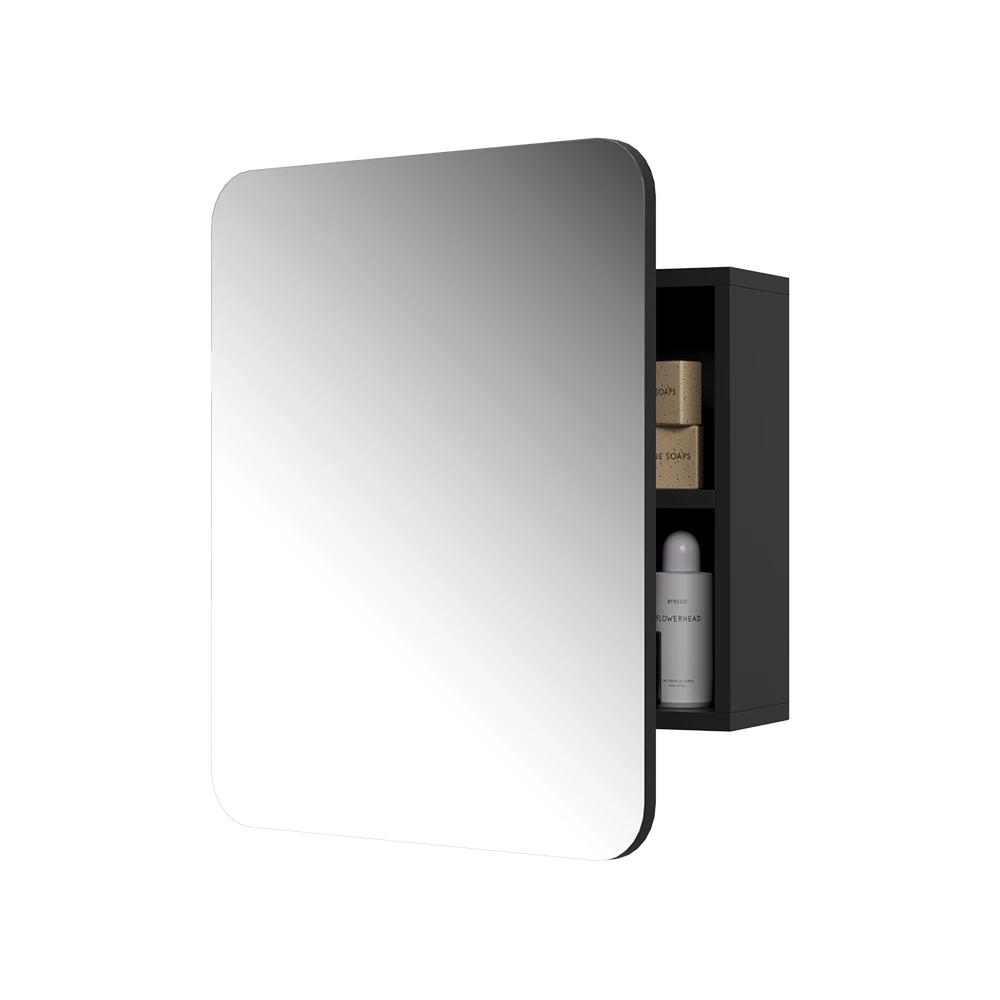 Specchio contenitore bagno in Antracite su sfondo bianco con elementi decorativi