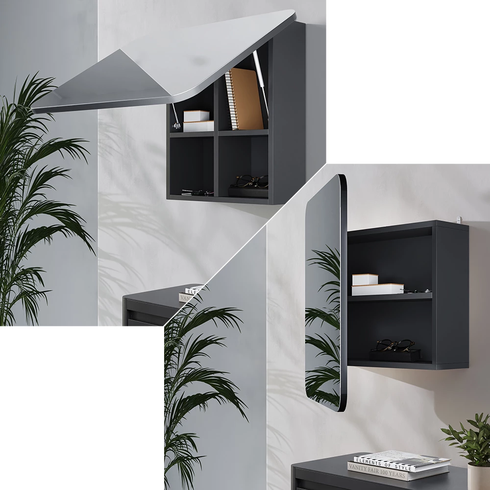 Specchio contenitore bagno Zino Antracite 60 x 50 cm con ripiani Vicco