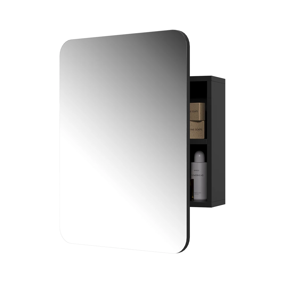 Badspiegelschrank in Anthrazit auf weißem Hintergrund mit dekorativen Elementen