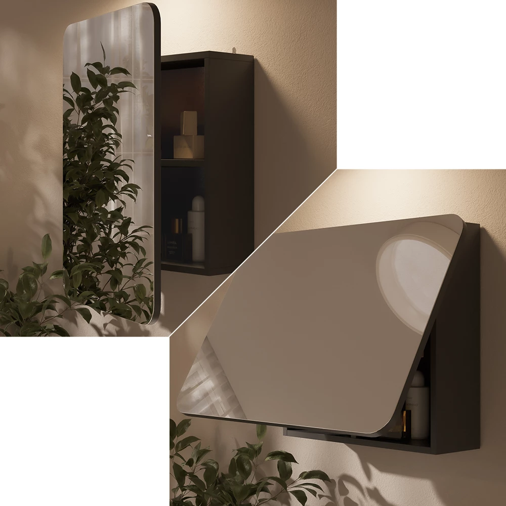 Close-up van Badkamerspiegelkast in Antraciet, met textuur/details