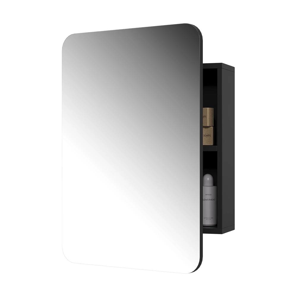 Badkamerspiegelkast in Antraciet op een witte achtergrond met decoratieve elementen