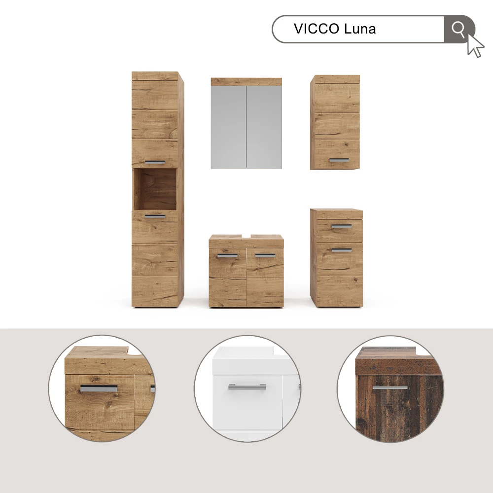 Vicco Ensemble de meubles de salle de bain Blanc 3 parties, Luna