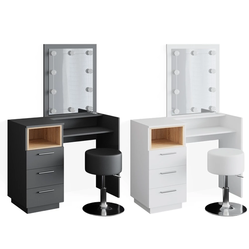 Vicco Schminktisch Weiß 100 cm mit LED Beleuchtung, Beatrice