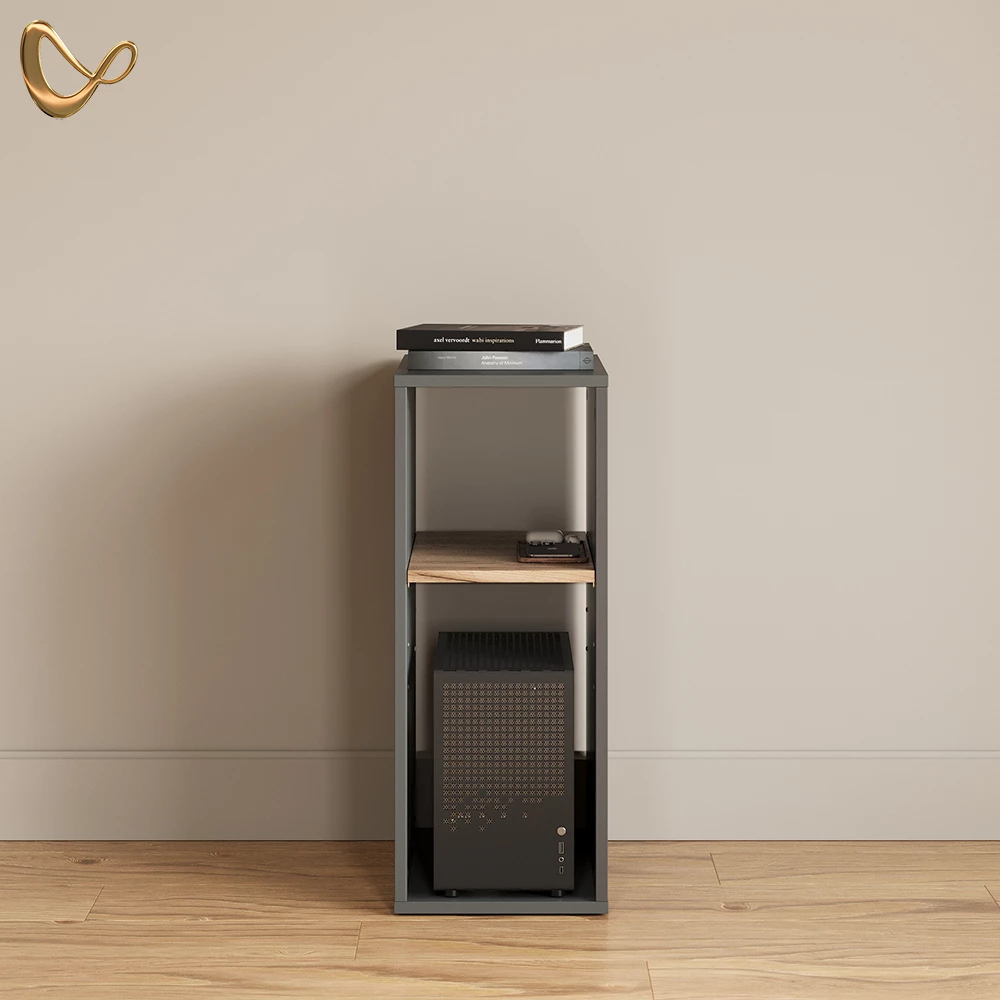 PC-Schrank Lorena Anthrazit/Goldkraft Eiche 28.5 x 72 cm mit 2 Fächern livinity®