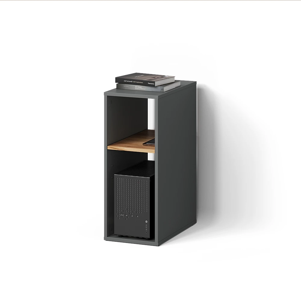 PC-Schrank in Anthrazit/Goldkraft Eiche auf weißem Hintergrund