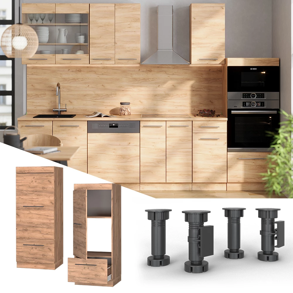 Armoire micro-ondes en Chêne de force doré, présenté dans un décor ambiant et sur fond blanc