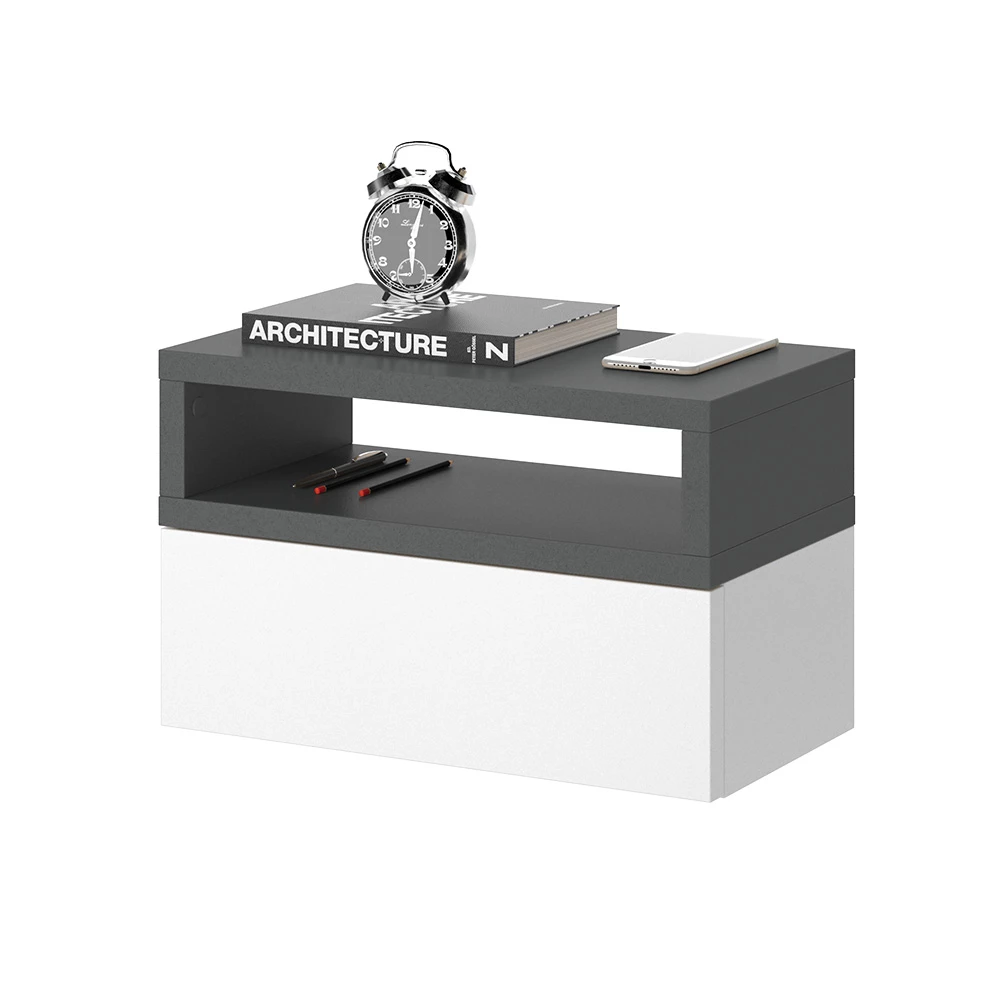 Comodini camera da letto in Antracite su sfondo bianco con elementi decorativi