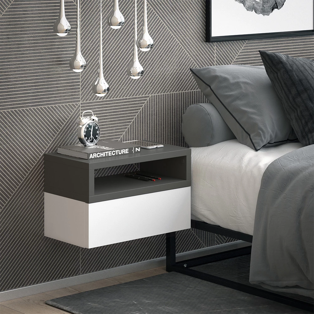 Comodini camera da letto in Antracite, mostrato in un ambiente ambientale con decorazioni