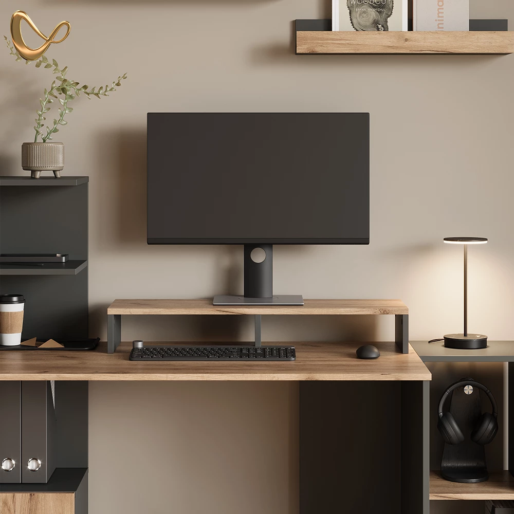 Monitorständer Lorena Anthrazit/Goldkraft Eiche 80 x 12 cm livinity®