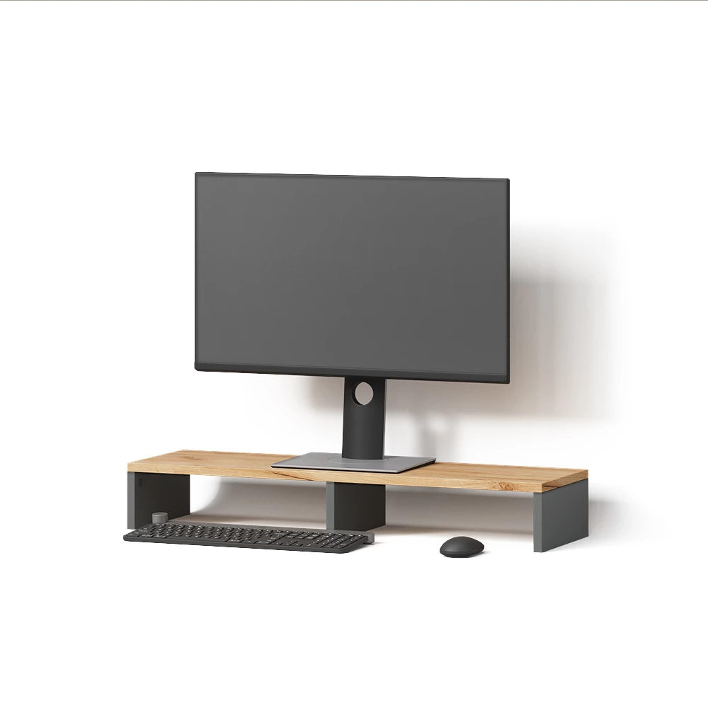 Monitorständer in Anthrazit/Goldkraft Eiche auf weißem Hintergrund