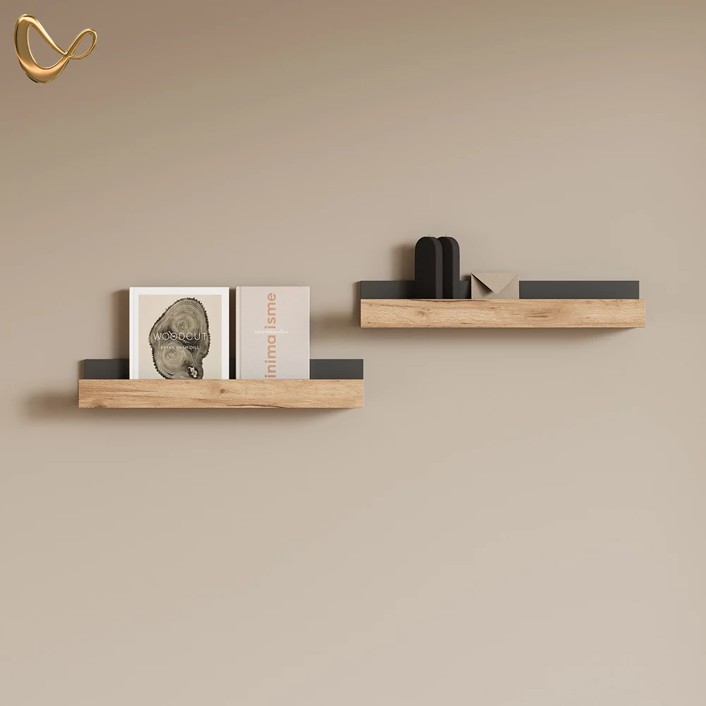 Wandregal Lorena Anthrazit/Goldkraft Eiche 60 x 10 cm 2er Set livinity®