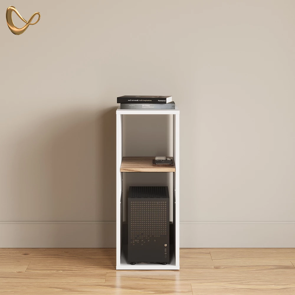 PC-Schrank Lorena Weiß/Goldkraft Eiche 28.5 x 72 cm mit 2 Fächern livinity®