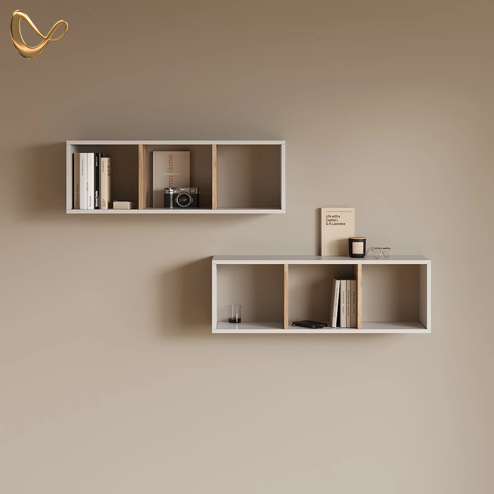 Wandregal Lorena Weiß/Goldkraft Eiche 90 x 30 cm 2er Set livinity®