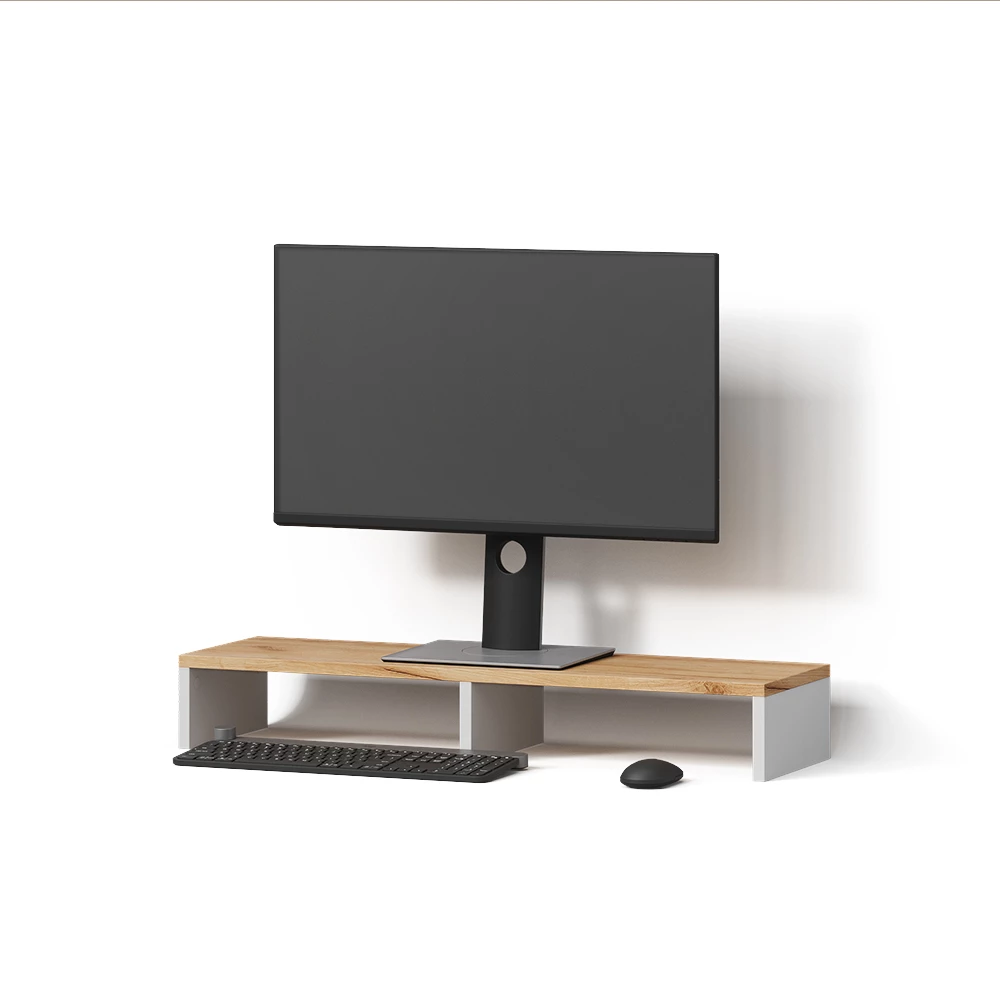 Monitorständer in Weiß/Goldkraft Eiche auf weißem Hintergrund