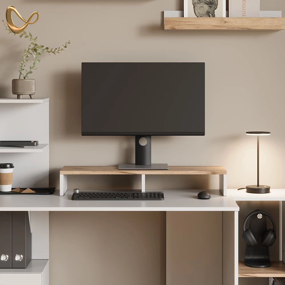 Monitorständer Lorena Weiß/Goldkraft Eiche 80 x 12 cm livinity®