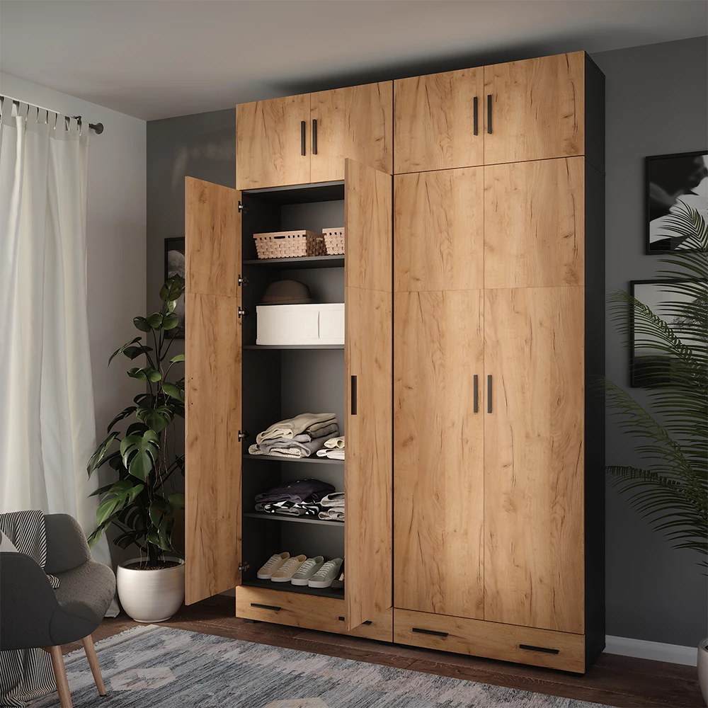 Mehrzweckschrank Ingo Anthrazit/Goldkraft Eiche 80 x 223.8 cm mit Schrankaufsatz Vicco | Anthrazit/Goldkraft Eiche | Schrank + Aufsatzmodul