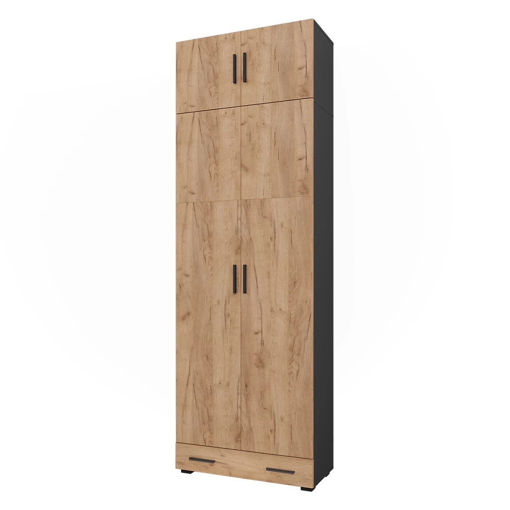 Universal cabinet in Anthracite/golden oak on white background